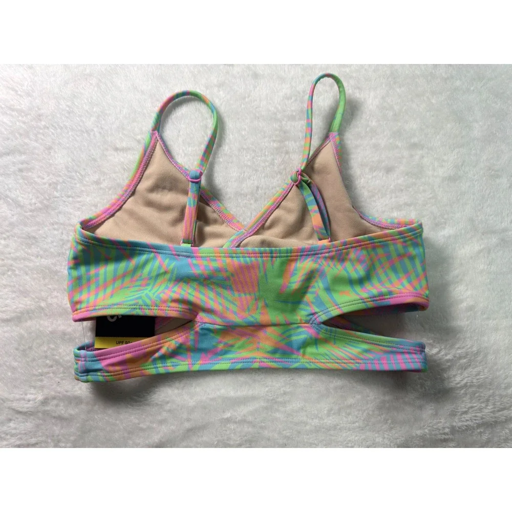 Art‎ Class Girls Palm Leaf Print Wrap Bikini Top Swimsuit XL 14 Rainbow Neon